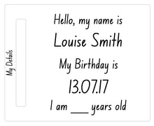 Load image into Gallery viewer, Personalised Trace &amp; Erase Educational Boards - My Name, Birthday and Age