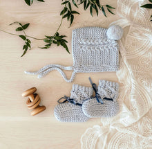 Load image into Gallery viewer, Blue Merino Wool Bonnet &amp; Booties