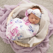 Load image into Gallery viewer, Lilac Skies Jersey Wrap &amp; Topknot Set