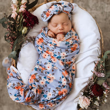 Load image into Gallery viewer, Vintage Blossom Jersey Wrap &amp; Topknot Set